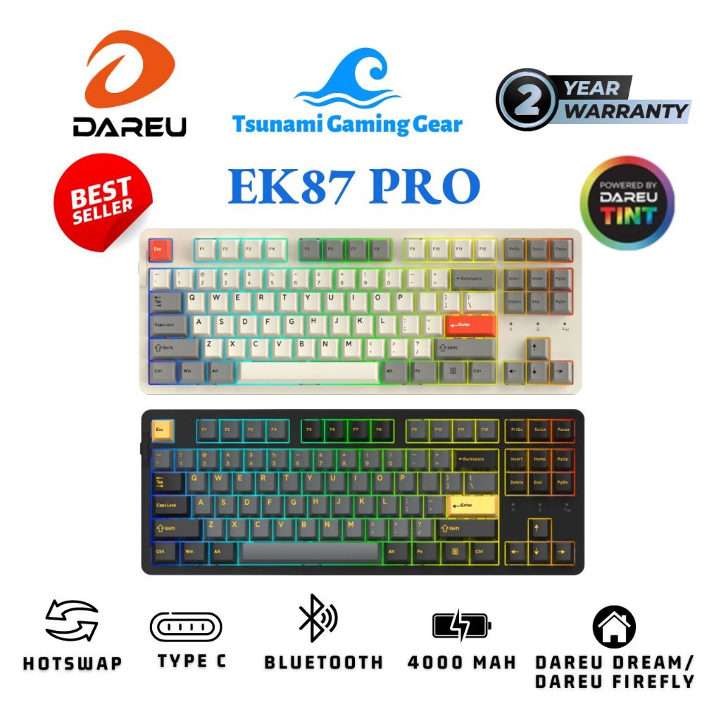 Bàn phím cơ DareU EK87 Pro Black Golden/ EK87 Pro Proto/ RGB/ 3 Mode ...