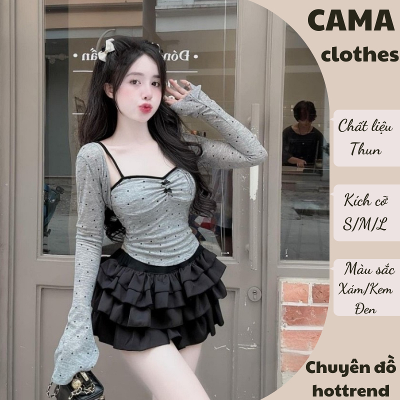 Set đồ nữ 3 chi tiết áo cardigan kèm áo 2 dây mix chân váy xòe tầng ...