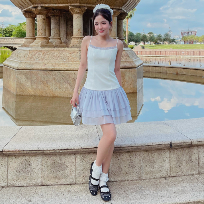 Ảnh Đầm thiết kế hai dây màu trắng phối tím BALLERINA phù hợp đi chơi, đi dự tiệc - Simple Twist 3