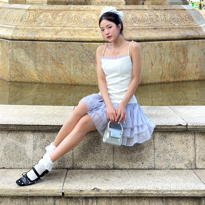 Ảnh Đầm thiết kế hai dây màu trắng phối tím BALLERINA phù hợp đi chơi, đi dự tiệc - Simple Twist 1