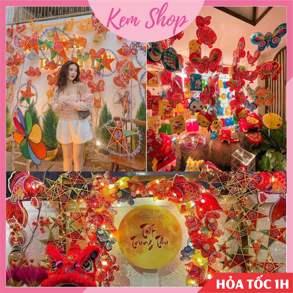 Đèn lồng trung thu giấy kiếng truyền thống trang trí trung thu - Kem Shop K40