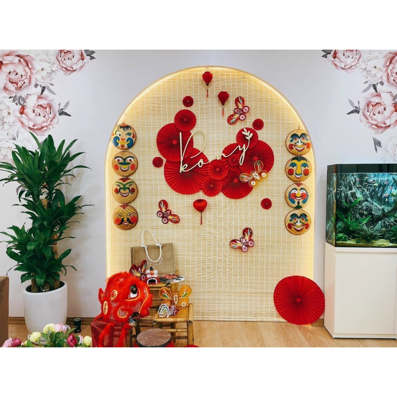 Mẹt tre vẽ họa tiết dân gian truyền thống hình mặt hề trang trí dịp lễ TẾT, TRUNG THU / Mẹt Vẽ
