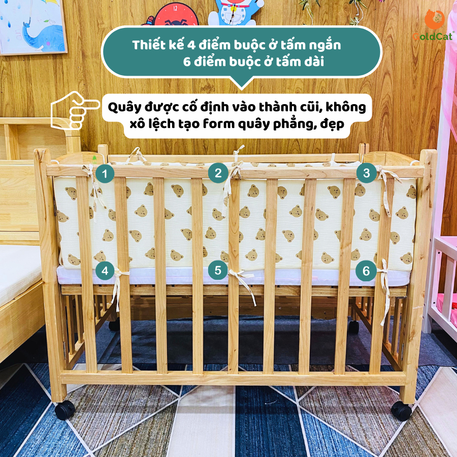 Ảnh Quây Cũi Cho Bé GOLDCAT Thiết Kế 4 Tấm Thông Minh Dùng Cũi Trẻ Em Êm Ái, Chất Liệu Cotton An Toàn Cho Bé 4