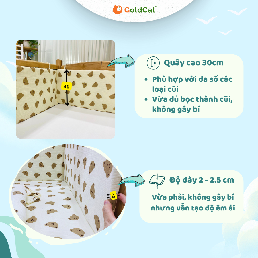 Ảnh Quây Cũi Cho Bé GOLDCAT Thiết Kế 4 Tấm Thông Minh Dùng Cũi Trẻ Em Êm Ái, Chất Liệu Cotton An Toàn Cho Bé 3