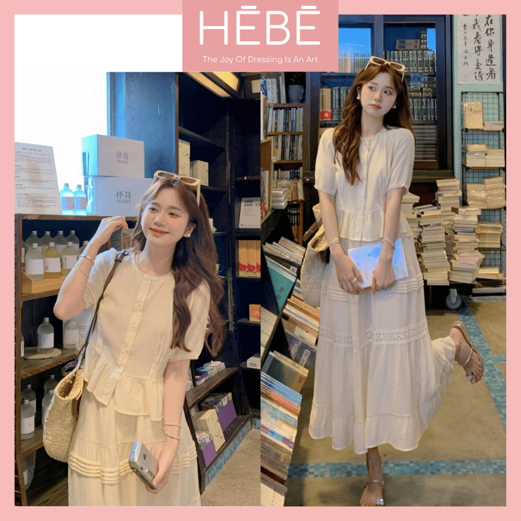 Set váy nữ Kirin thiết kế áo kèm chân váy dáng babydoll xòe tầng xếp ly ...