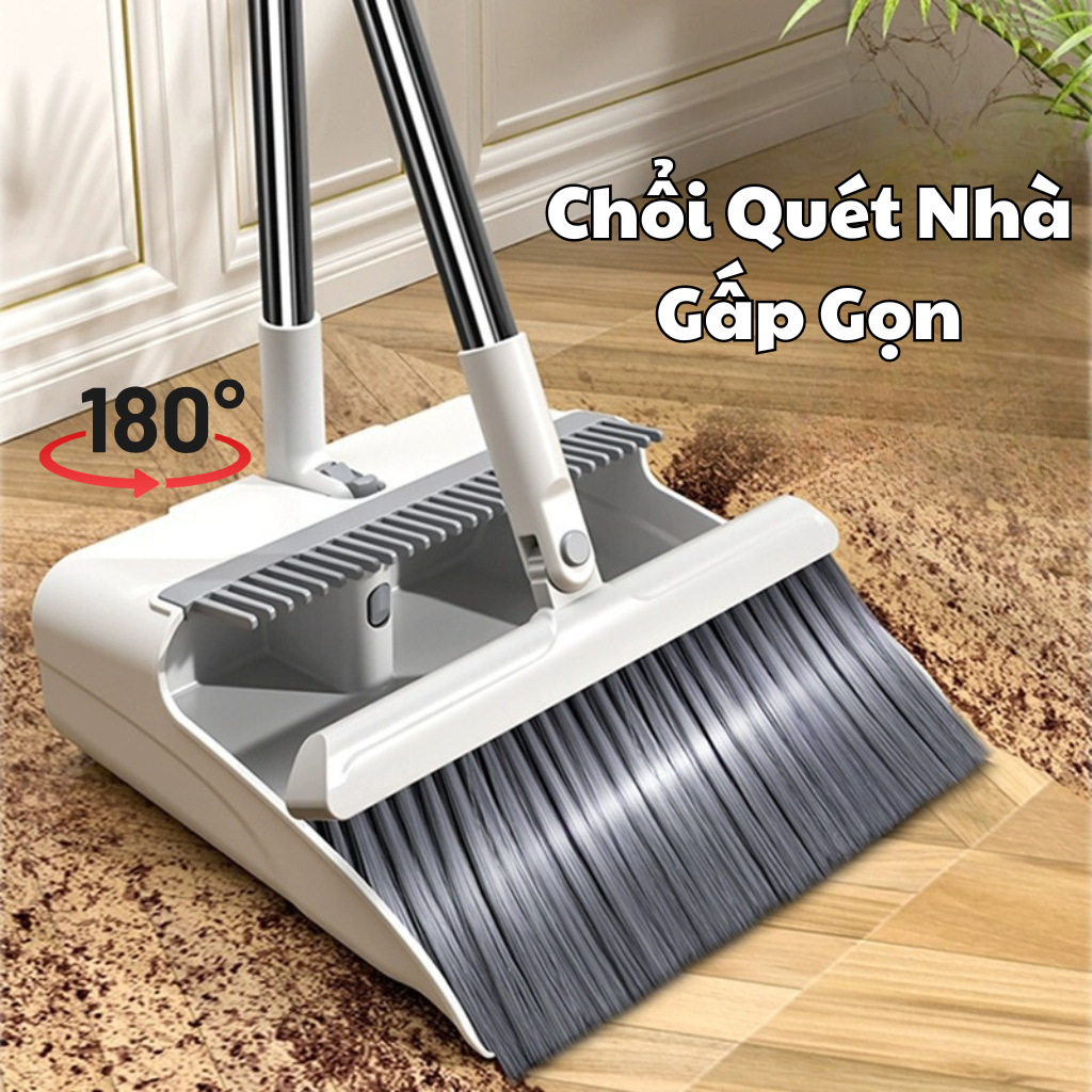 Chổi quét nhà gấp gọn thông minh kèm hót rác cán dài 2 trong 1 đa năng ...