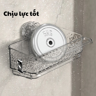Kệ đựng đồ rửa bát chén cốc hút treo tường vân kim cương có chỗ để giẻ lau, khay hứng nước tiện lợi