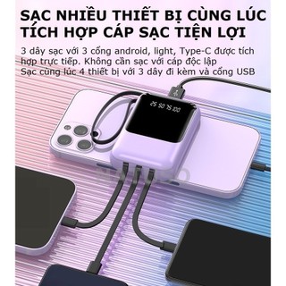 sạc dự phòng baese 10000 mah, liền dây, sạc nhiều thiết bị, đèn Led, bảo hành 12 tháng