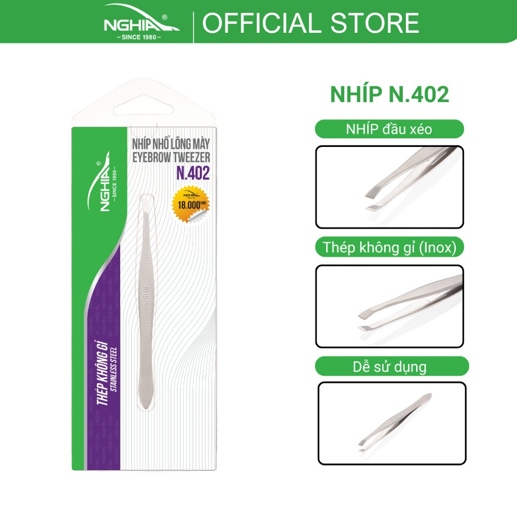 Ảnh Nhíp Nhổ Lông Mày, Lông Mũi, Lông Nách, Tóc Bạc Inox Kềm Nghĩa N.402 - Đầu Xéo 1