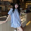 Set bộ áo sơ mi cộc tay kẻ phối chân váy xếp ly ren cạp chun, set bộ kẻ xanh chân váy phối ren vải thô loại 1 [MY56]