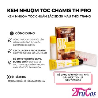 Kem nhuộm tóc 5D Chamis TH New Pro Collagen Hair Colour 60ml (dưỡng phủ bạc 30 tone hotrend) 2Trucos