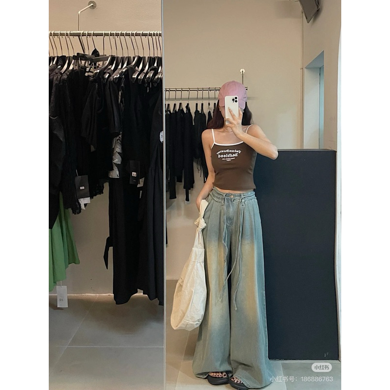 Quần Bò Jeans Nữ Ống Rộng, Quần Bò Denim Suông Ống Rộng Trơn Màu Xanh Bạc Kèm Dây Bản Cạp Cao Siêu Hách Dáng Cực Đỉnh