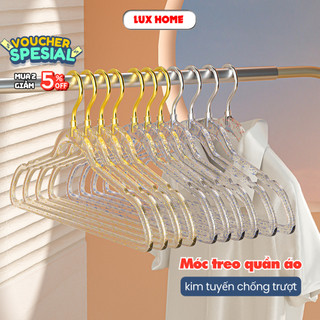 Combo 10 móc treo quần áo trong suốt, mắc quần áo kim tuyến chống trượt xoay 360 độ đa năng LUXHOME