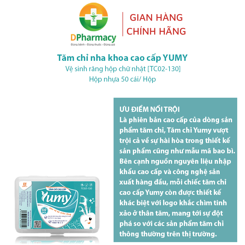 Tăm chỉ nha khoa cao cấp YUMY, giúp vệ sinh răng hộp chữ nhật [TC02-130] 50 cái/ Hộp