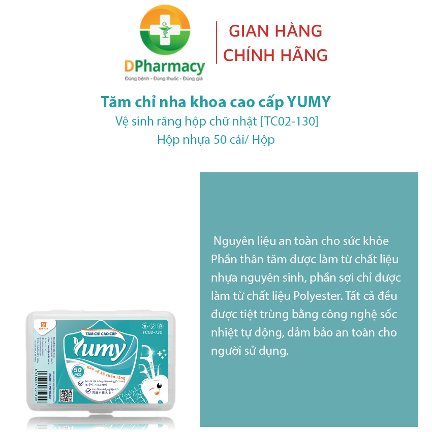 Tăm chỉ nha khoa cao cấp YUMY, giúp vệ sinh răng hộp chữ nhật [TC02-130] 50 cái/ Hộp