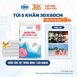 Túi 5 khăn tắm tiệt trùng Kawaii 30x60cm - Khăn tắm dùng 1 lần siêu thấm hút, mềm mại, mang đi du lịch, đi biển