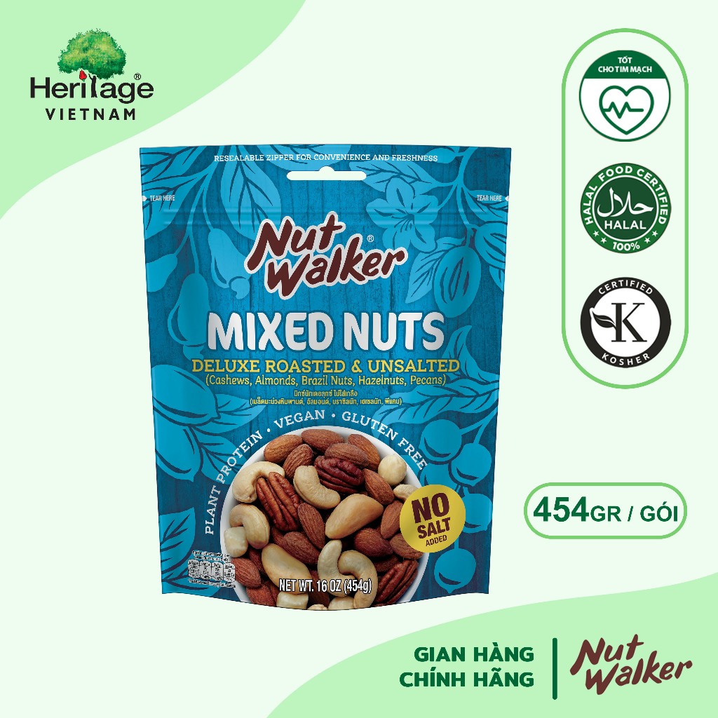 HỖN HỢP HẠT KHÔ CAO CẤP RANG KHÔNG MUỐI NUT WALKER 454Gr