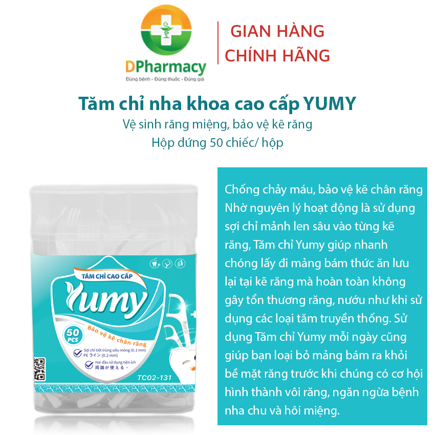 Tăm chỉ nha khoa cao cấp YUMY TC02-131, vệ sinh răng miệng hộp nhựa đứng 50 chiếc/ hộp