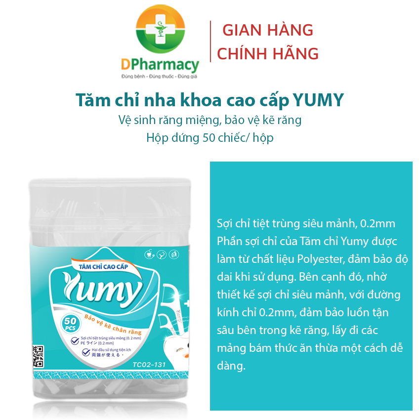 Tăm chỉ nha khoa cao cấp YUMY TC02-131, vệ sinh răng miệng hộp nhựa đứng 50 chiếc/ hộp
