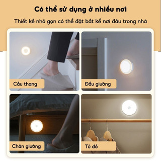 Đèn Ngủ LED Từ Tính Không Dây Gắn Tường, Tủ Quần Áo, Cầu Thang, Phòng Ngủ Có Sạc USB Tiện Dụng