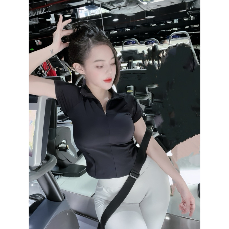 Áo Khoác Cộc Tay Tập Gym,Yoga Kéo Khoá Vạt Bầu GB232