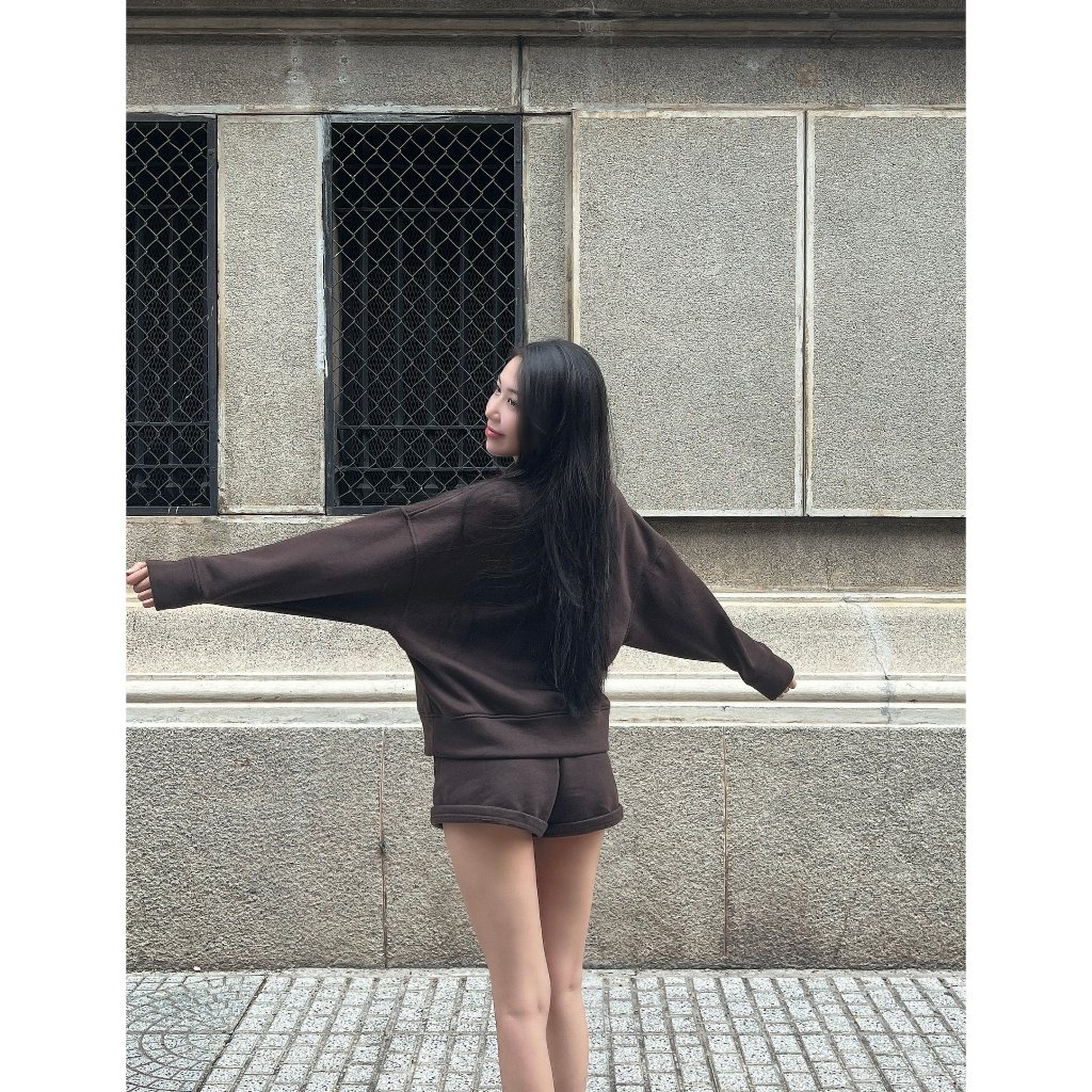 Bộ quần áo nỉ trơn oversize HHVINTAGE kiểu sweater short Set A107