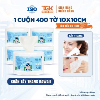 Khăn tẩy trang dùng 1 lần Kawaii 400 tờ 10x10cm - Khăn bông tẩy trang mềm mịn không bụi giấy, an toàn cho da nhạy cảm