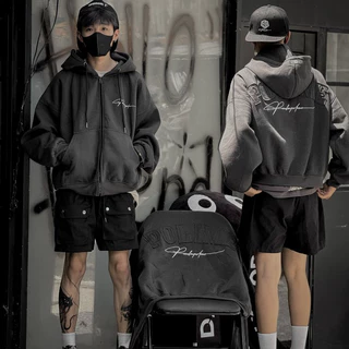 Áó Hoodie boxy zip vải 2 da pandax polime - Áo khoác nỉ hai lớp khoá kéo chống nắng form rộng ngắn nam nữ unisex