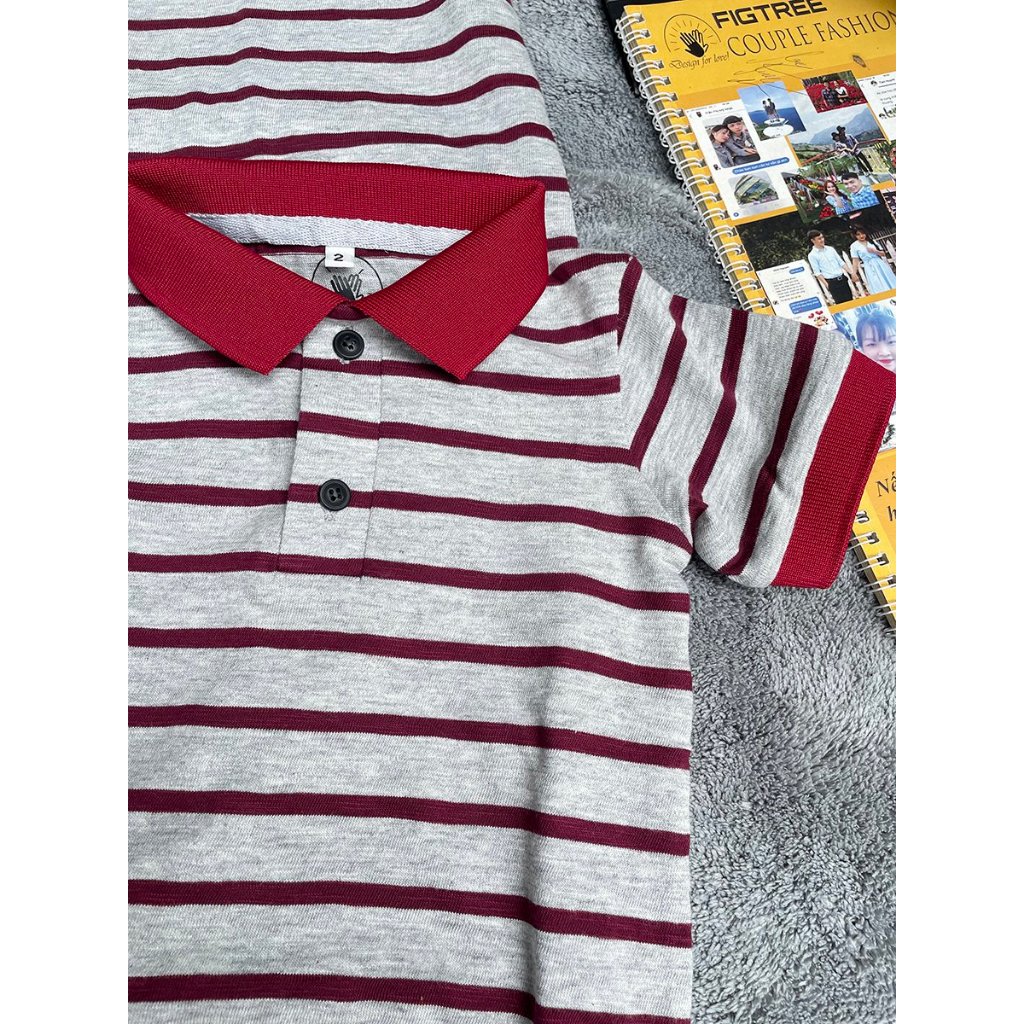 Set Áo Thun Gia Đình Fig Tree Kiểu Polo Sọc Đỏ Xám,Chất Cotton Co giãn, mềm mát cho mùa hè !!!