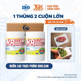 Thùng 2 cuộn khăn giấy thấm thực phẩm KRCLEAN 320 tờ 30x30cm -Khăn thấm khô cá thịt, lau đa năng, thấm hút nước, cực dai