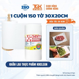 Cuộn khăn giấy thấm thực phẩm KRCLEAN 150 tờ 30x20cm - Khăn thấm khô cá thịt, lau đa năng, thấm hút nước, cực dai
