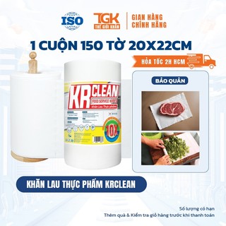 Cuộn khăn giấy thấm thực phẩm KRCLEAN 150 tờ 20x22cm - Khăn bảo quản rau củ, lau thịt cá, siêu thấm đa năng
