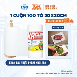 Cuộn khăn giấy thấm thực phẩm KRCLEAN 100 tờ 20x20cm - Khăn thấm khô cá thịt, lau đa năng, thấm hút nước, cực dai