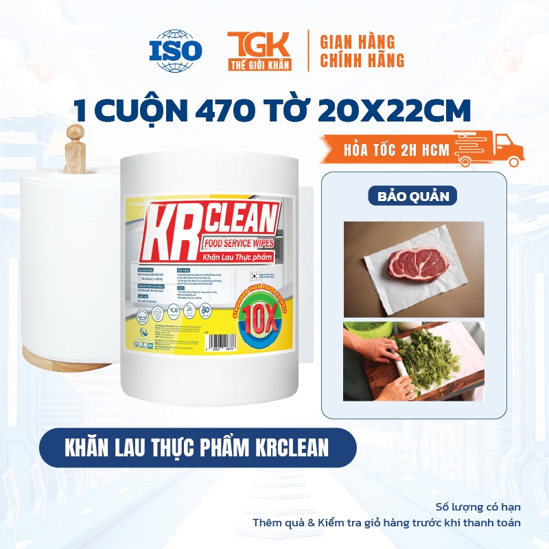 Cuộn khăn giấy thấm thực phẩm KRCLEAN size 20x22cm - Khăn bảo quản rau củ, lau thịt cá, siêu thấm đa năng | BigBuy360 - bigbuy360.vn