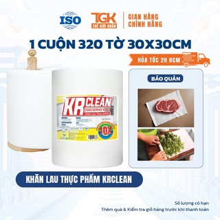 Cuộn khăn giấy thấm thực phẩm KRCLEAN 320 tờ 30x30cm - Khăn bảo quản rau củ, lau thịt cá, siêu thấm đa năng
