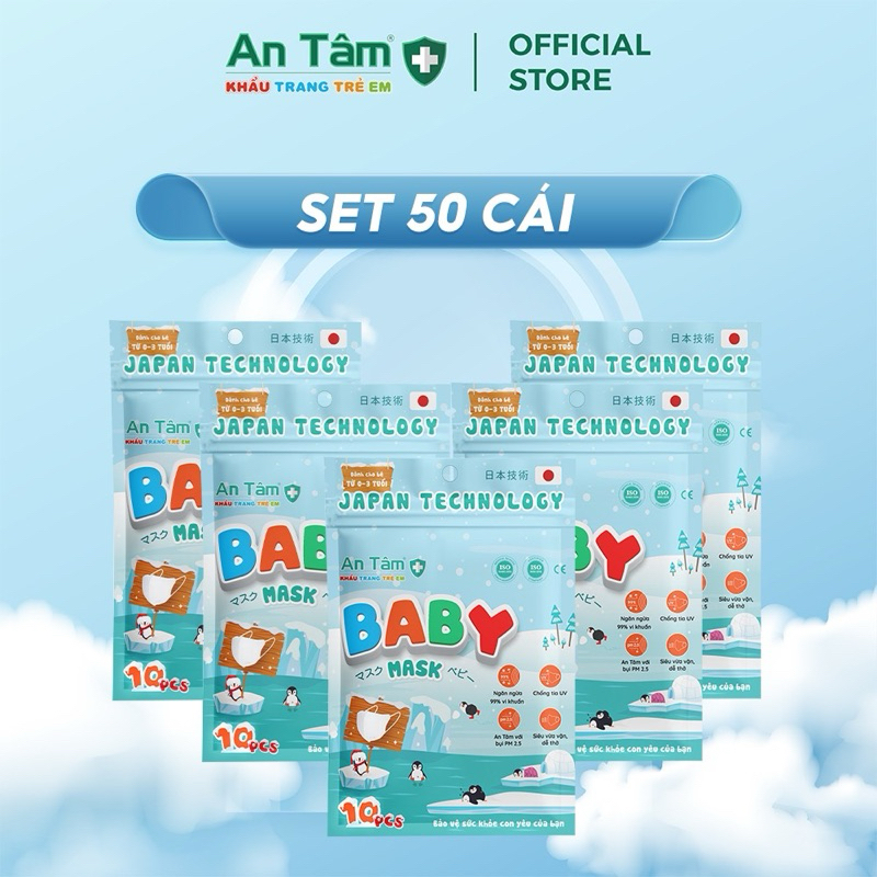 [SET 50 Cái] Khẩu trang trẻ em 5D An Tâm sơ sinh cho bé 0 đến 3 tuổi nhiều hoạ tiết dễ thương