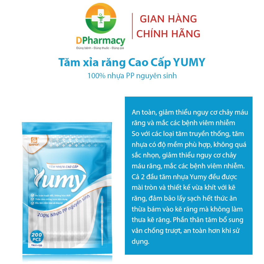 Tăm xỉa răng Cao Cấp YUMY, làm sạch răng tiện lợi, túi zip ghép 200 chiếc/ túi