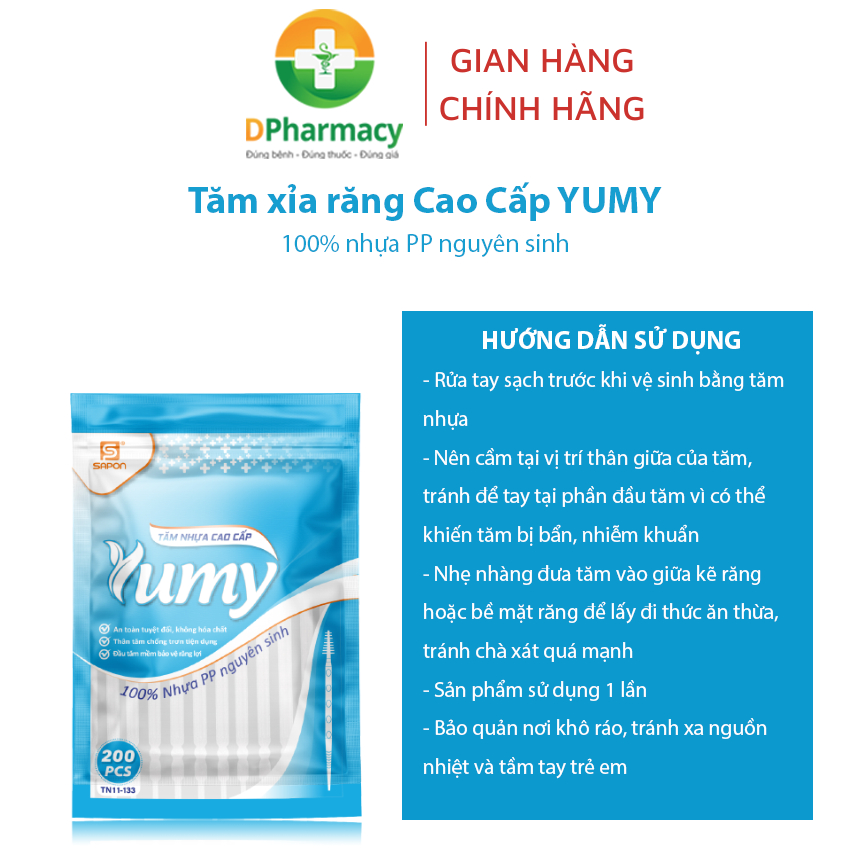 Tăm xỉa răng Cao Cấp YUMY, làm sạch răng tiện lợi, túi zip ghép 200 chiếc/ túi