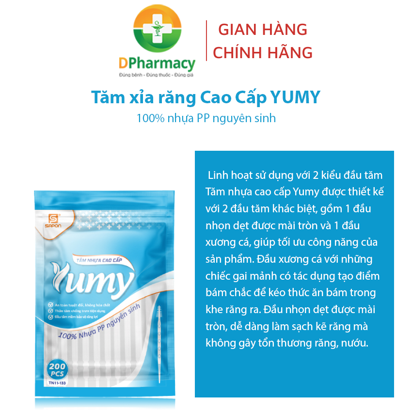 Tăm xỉa răng Cao Cấp YUMY, làm sạch răng tiện lợi, túi zip ghép 200 chiếc/ túi