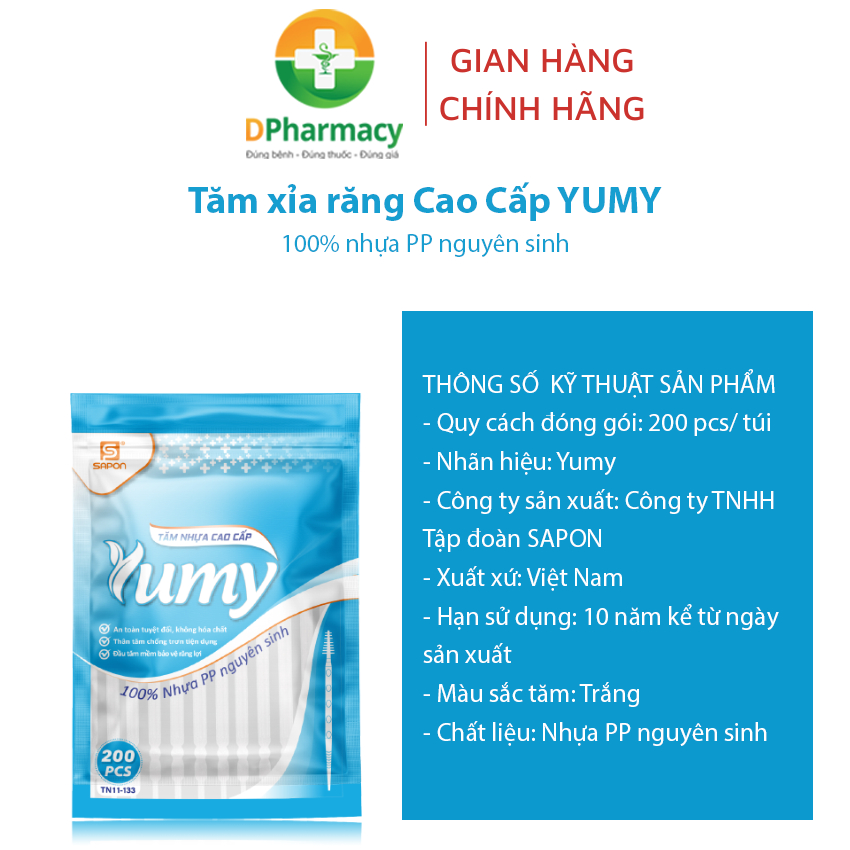 Tăm xỉa răng Cao Cấp YUMY, làm sạch răng tiện lợi, túi zip ghép 200 chiếc/ túi