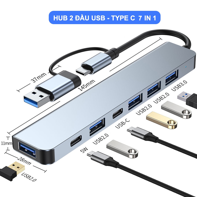 Hub type C USB 3.0 mở rộng 8 port SIDOTECH UT8D cáp cổng chuyển đổi 2 ...