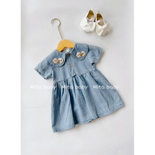 [7-16kg] Váy bé gái - váy Jeans mềm cổ sen đính nơ cho bé gái váy bò dáng babydoll siêu XINH - Hàng Thiết Kế