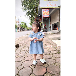 [7-16kg] Váy bé gái - váy Jeans mềm cổ sen đính nơ cho bé gái váy bò dáng babydoll siêu XINH - Hàng Thiết Kế