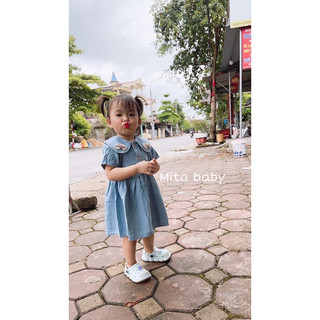 [7-16kg] Váy bé gái - váy Jeans mềm cổ sen đính nơ cho bé gái váy bò dáng babydoll siêu XINH - Hàng Thiết Kế