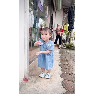 [7-16kg] Váy bé gái - váy Jeans mềm cổ sen đính nơ cho bé gái váy bò dáng babydoll siêu XINH - Hàng Thiết Kế