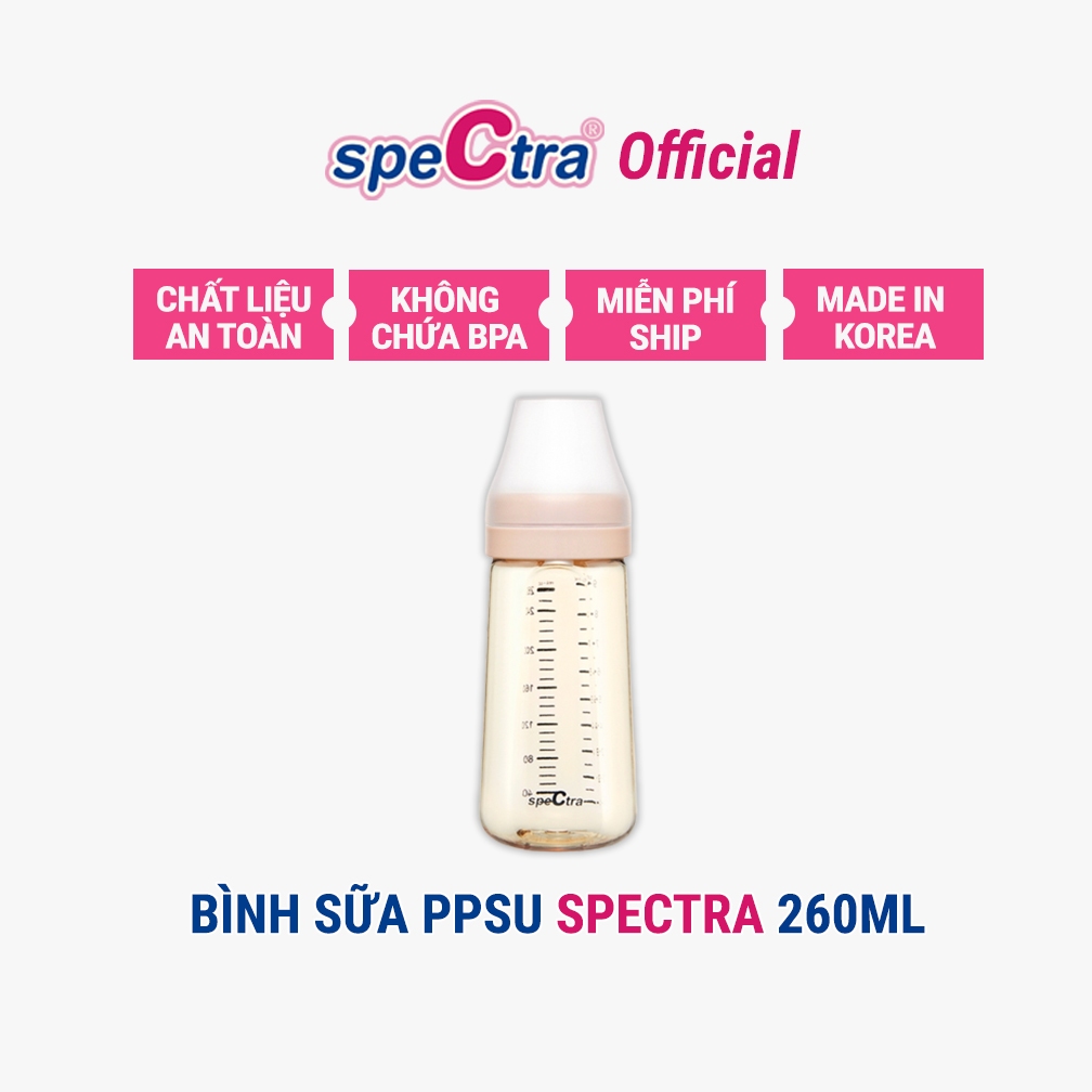 Ảnh Bình sữa PPSU cổ rộng Spectra 260ml kèm núm ti size M/L/XL HÀN QUỐC 1