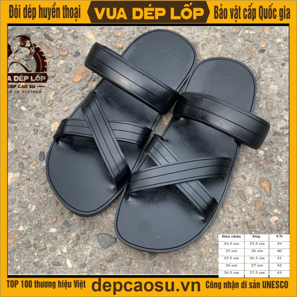 Dép cao su Nam Nữ 3 quai chéo màu đen VUA DÉP LỐP