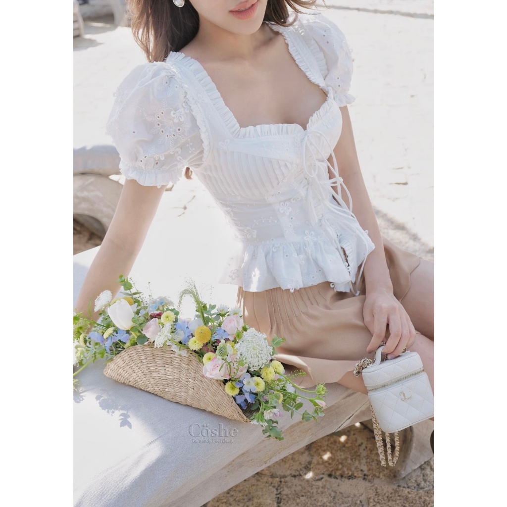 (Có BigSize) Áo Xô Thêu Xếp Li Ngực Cổ Viền Bèo UnihomeClothing CQ144