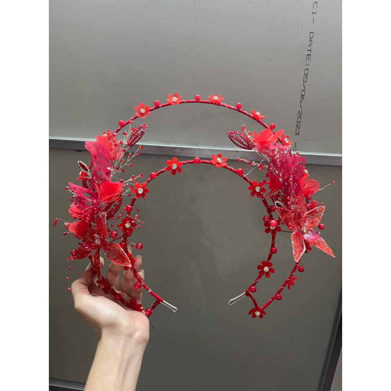 mấn cô dâu cách tân viền hoa và hạt trai