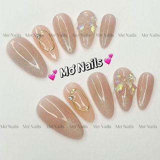 (Tặng hộp nail và keo MxBon) Nail Box Thiết Kế Thạch Cam Nude Viền Vàng M84 Nhà Mơ Nails